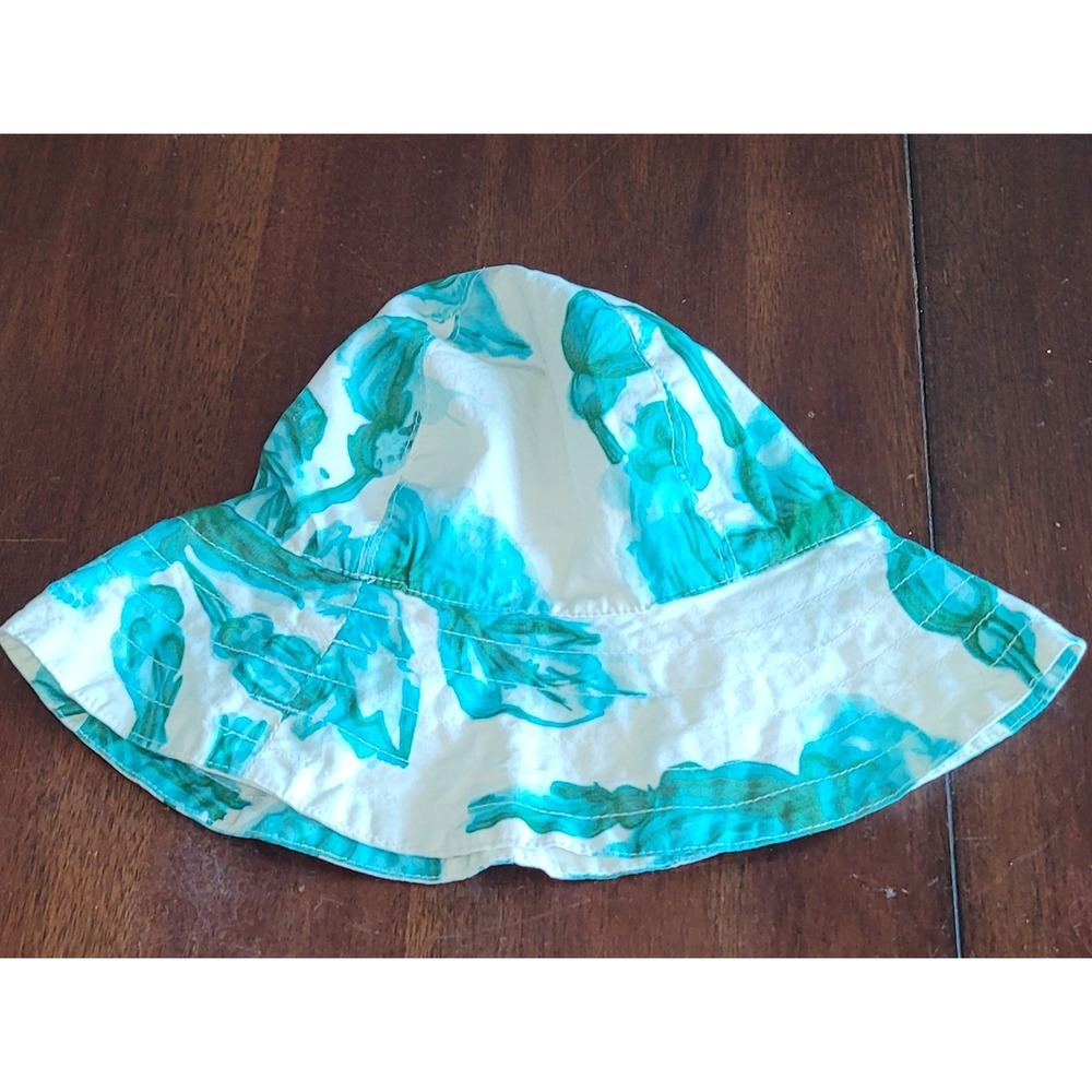 Melissa Masse Bucket Summer Hat‎ Casual White Turquoise Floral 18 in